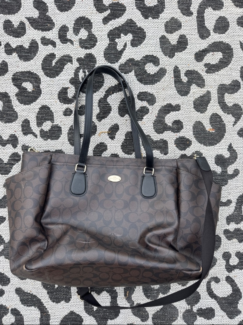 Coach Brown Signature Canvas Tote with Black Handles